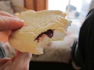 One of Mike's favorites - waffle fish with red bean paste. Yum!